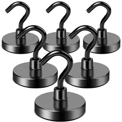 Magnetic Hooks,  Black Magnet Hooks Strong Neodymium Magnets with Hooks, Small Metal Magnetic Hooks for Refrigerator，Locker