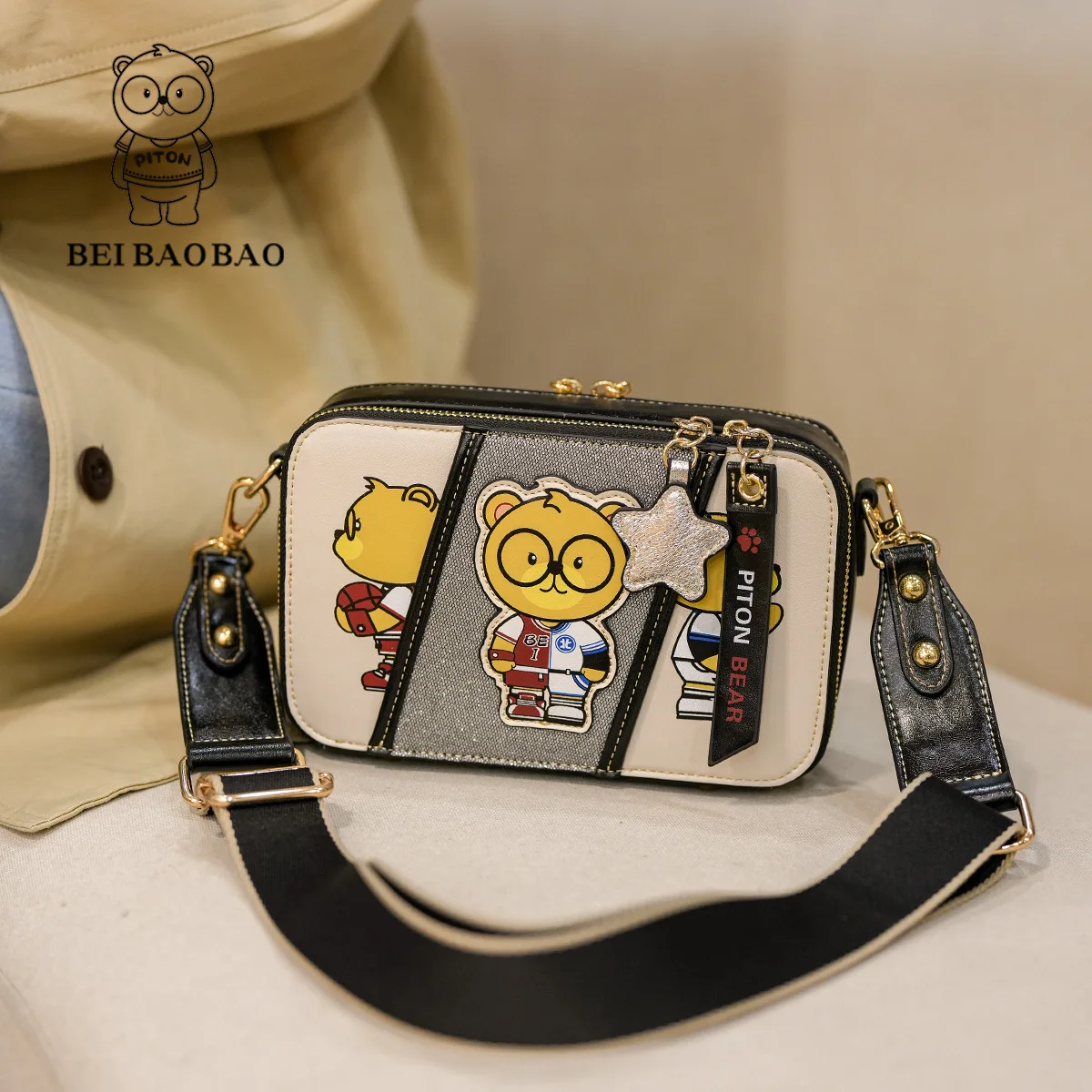 Imagem -06 - Beibaobao 2024 Novo Ombro Único Crossbody Bolsa de Moda Feminina Casual Urso Bolsa Feminina Cor Contraste