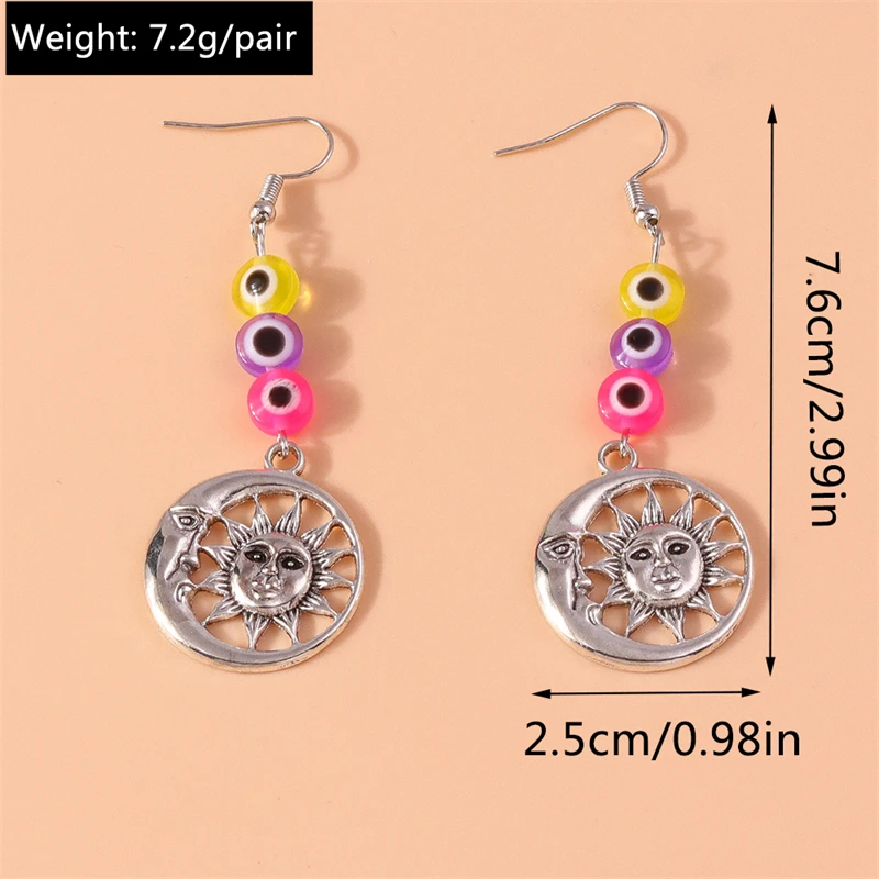 Modische Metall-Sonnen- und Mond-Ohrringe für Damen, handgefertigte Ohrringe mit Augenperlen, hängende Ohrringe, Mädchen-Party- und Festivalschmuck, Geschenke – Detail 3