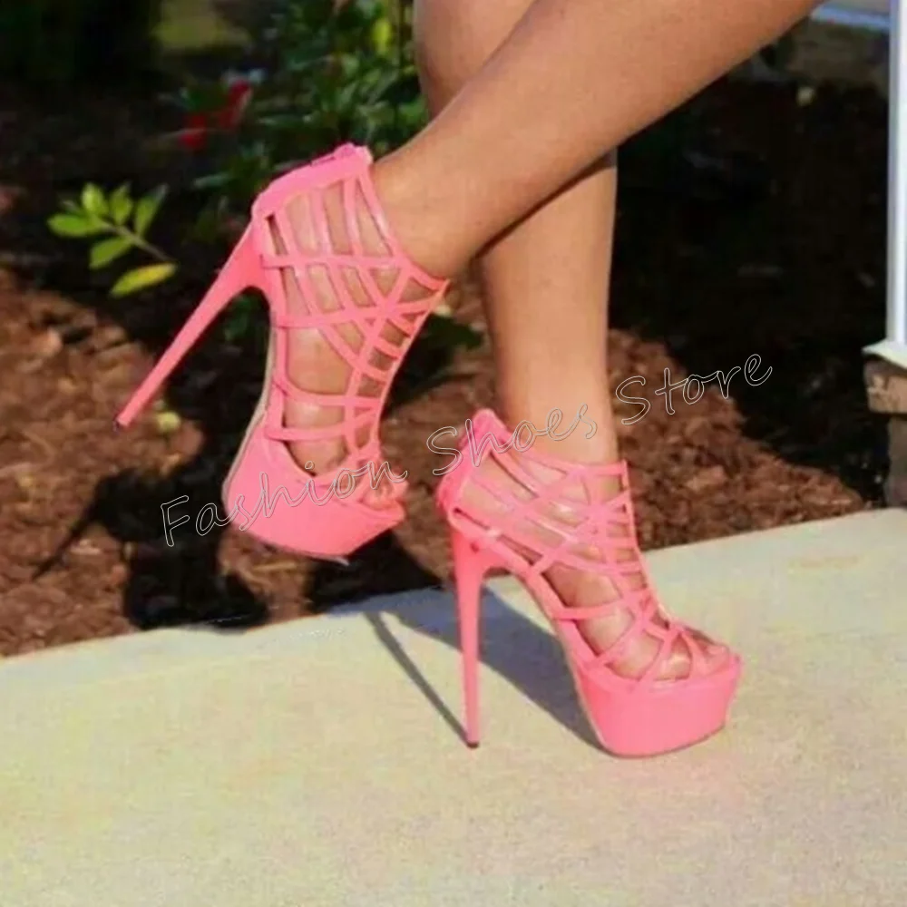 

Pink Platform Cut Out Sandals Ankle Buckle Stilettos High Heels High Heel Shoes for Women Heels 2024 New Zapatos Para Mujere