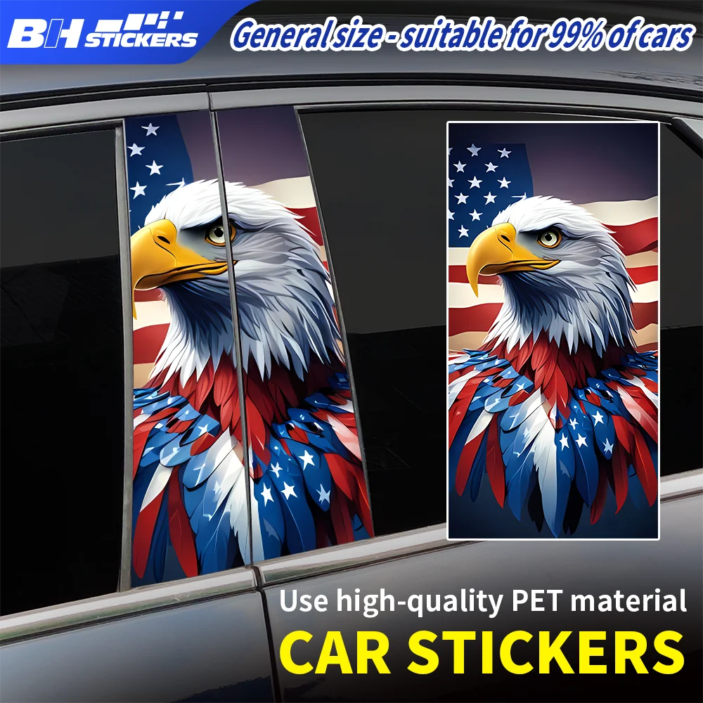 

2Pcs American Flag Eagle Car B-Pillar Stickers Patriotic Vinyl Door Window Pillar Decals Waterproof Anti-Scratch Auto Wrap Film