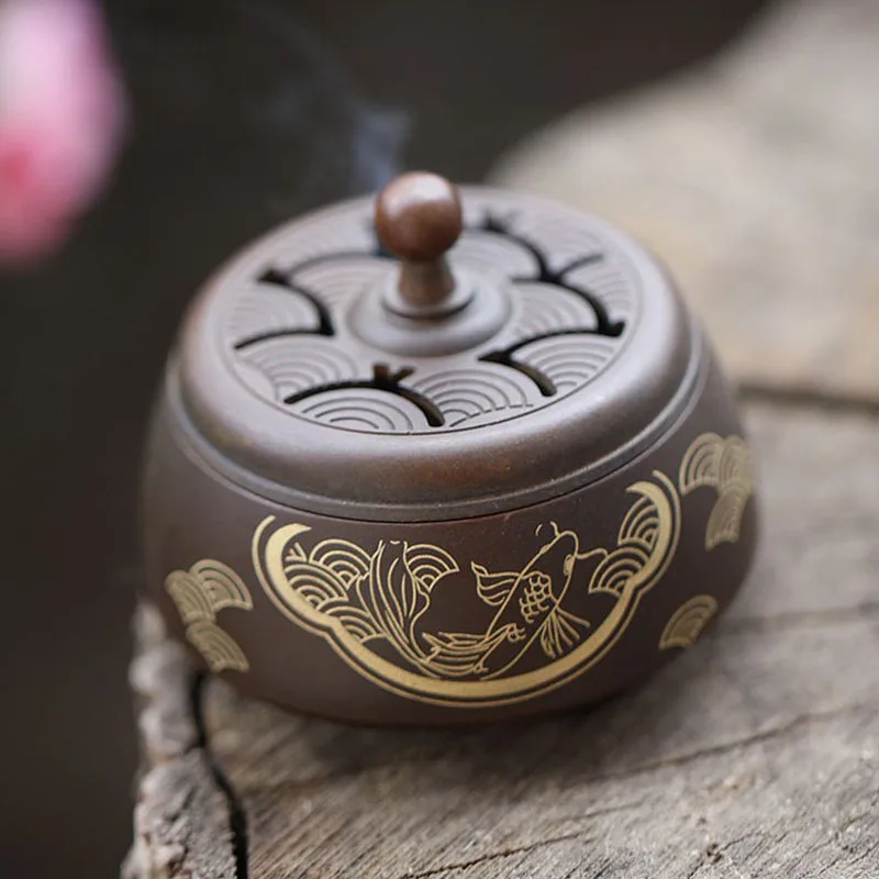 

Миниатюрная медная подставка для благовоний Zen с узором карпа, в античном стиле, для домашнего использования