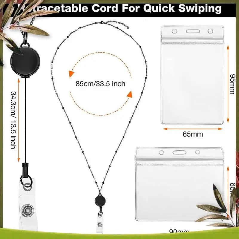 ABDW-4 قطع حبل بكرة شارة قابل للسحب مع حامل الهوية وقلادة وحبل شارة ومشبك سلسلة وحامل مقاوم للماء - B