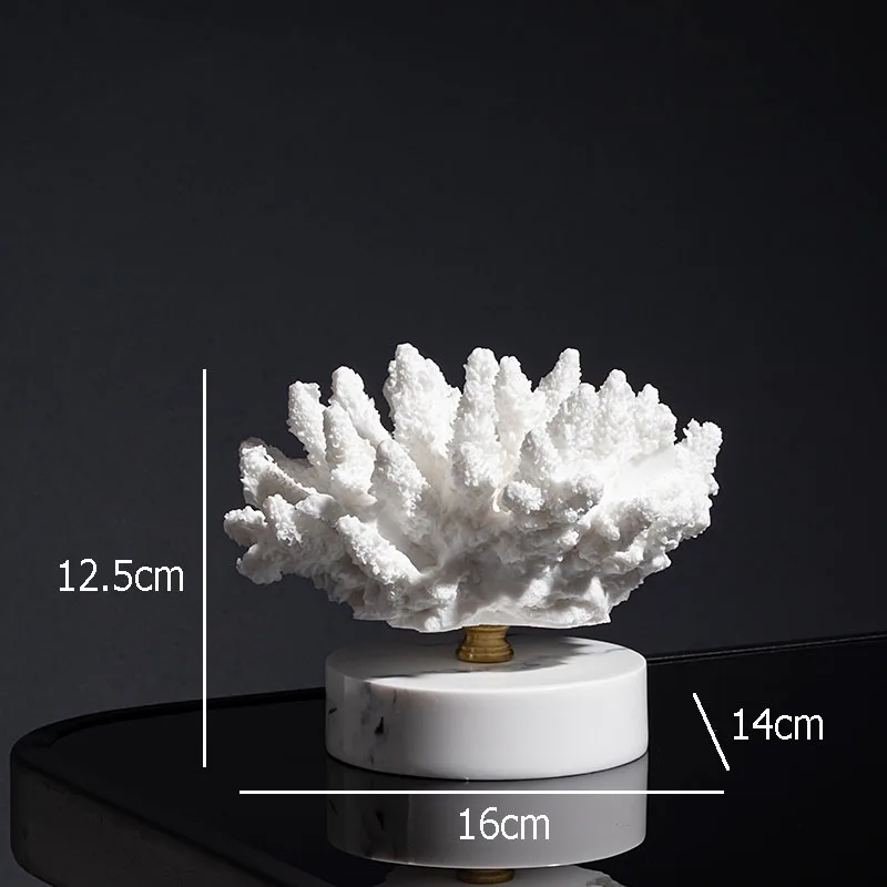 Modern White Simulation Coral Decoration Marble Base Exquisite Resin Crafts Living Room Countertop Wedding Gift