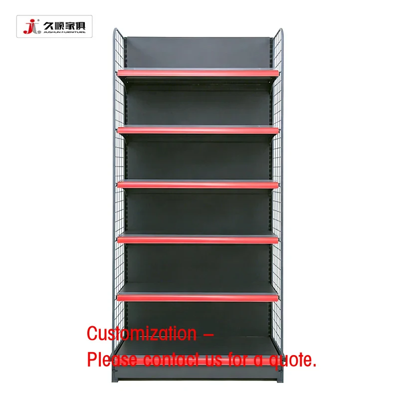 custom.JIUSHUN Multi Purpose Gondola Shelves Grocery Estantes Metallic Supermarket Display Rack Retail
