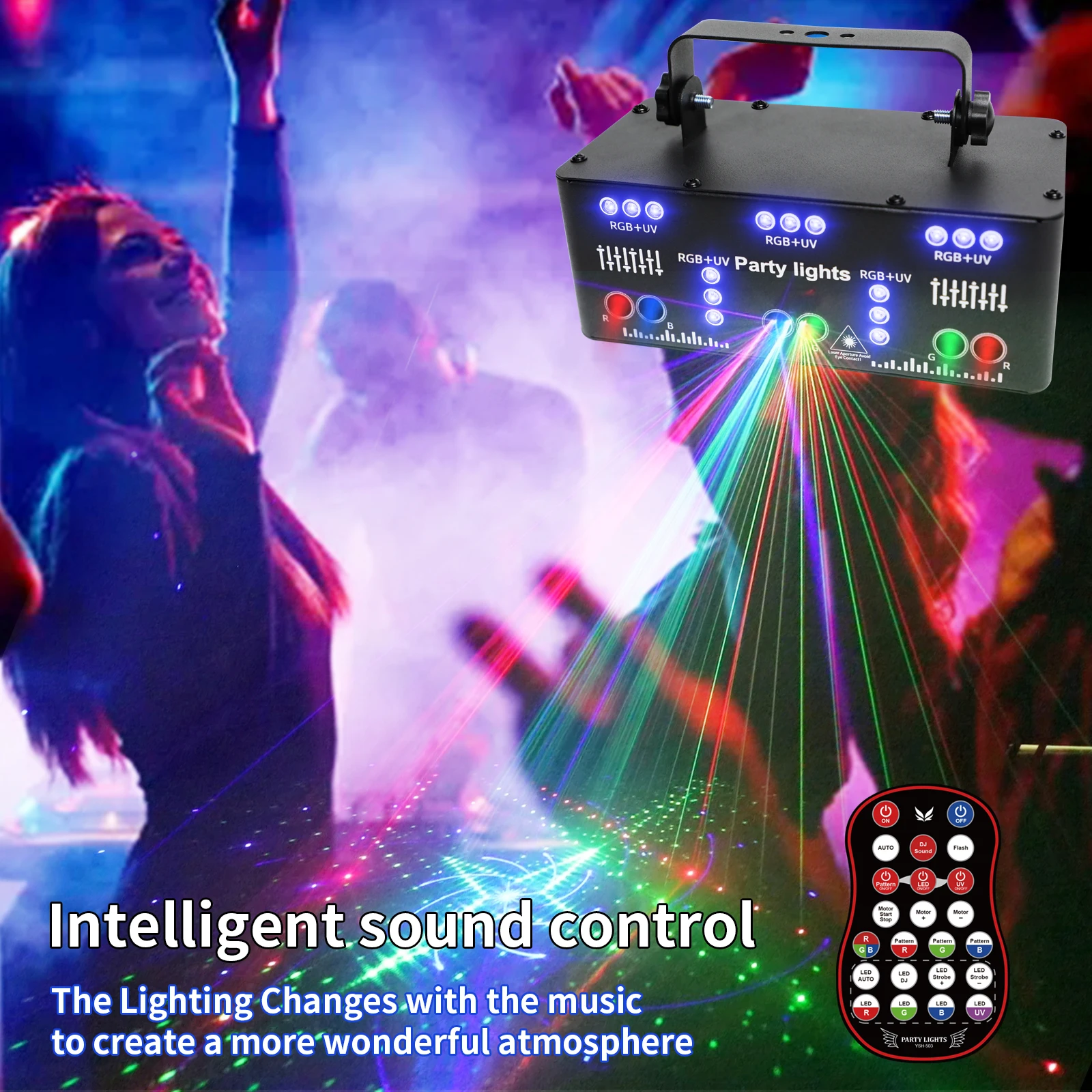 WUZSTAR Proffessional DJ Lights for Party, 21 Lens RGB UV Disco Strobe Stage Lighting Support DMX 512 Sound  Remote Control
