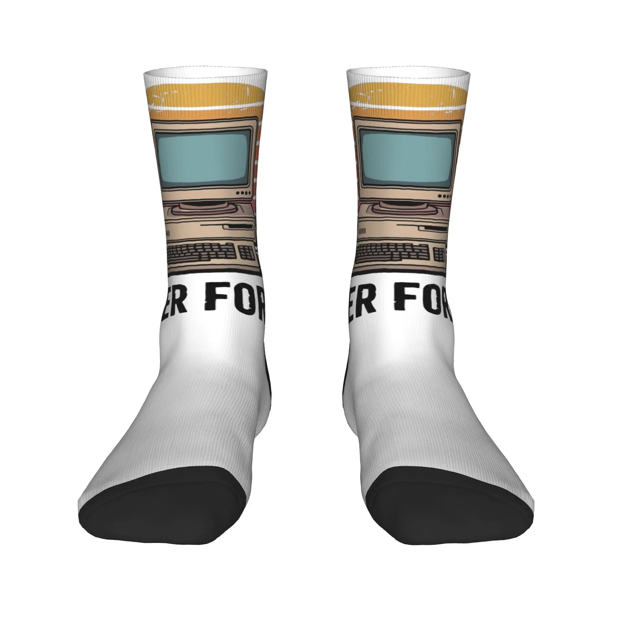 Retro PC Gamer Geek Never Forget Retro Computer Stockings  Fashion Socks Men Medium Soft Socks Spring Outdoor Non Slip Socks