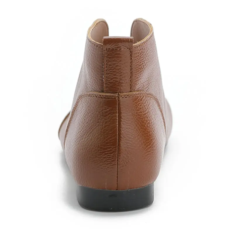 V Neck Concise Monk Shoes Women\'s Genuine Leather Ankle Boots Ladies Designer Red Booties Woman Slip On Chelsea Boot Autumn Fall