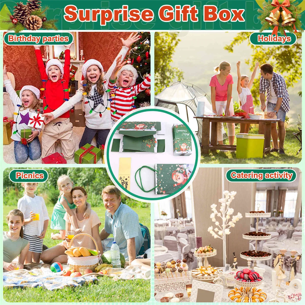 A72P Christmas Money Box Set Gift Box Explosion for Money Christmas Money Box for Cash Present Pull (Green 25pcs)