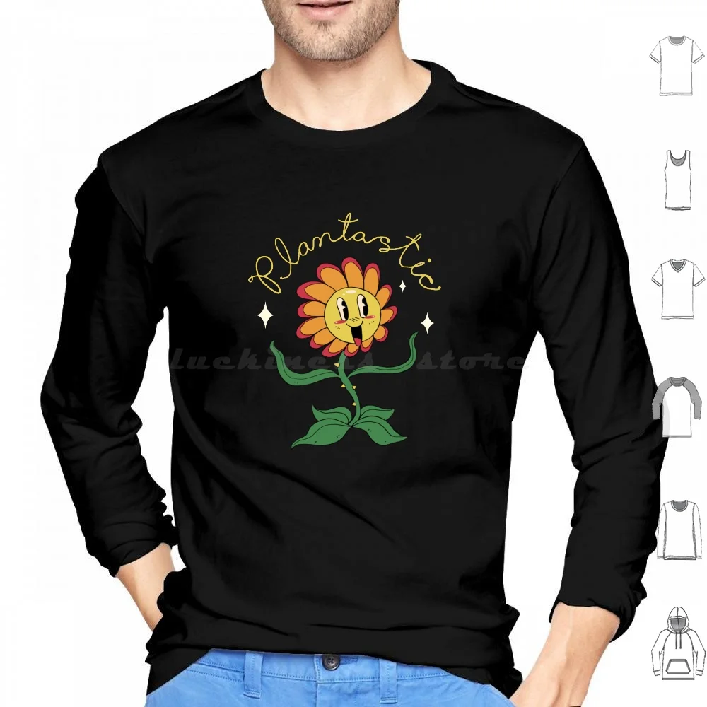 Plantastic Day! Hoodie Cotton Long Sleeve Plant Plants Cute Plantastic Fantastic Plant Lover Plant Lovers Retro Cartoons Retro