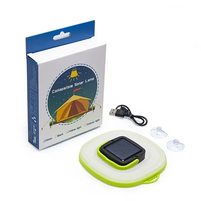 Linterna alimentada por energía Solar LED para acampar, linterna plegable con Cable USB, 3 niveles regulables, resistente al agua