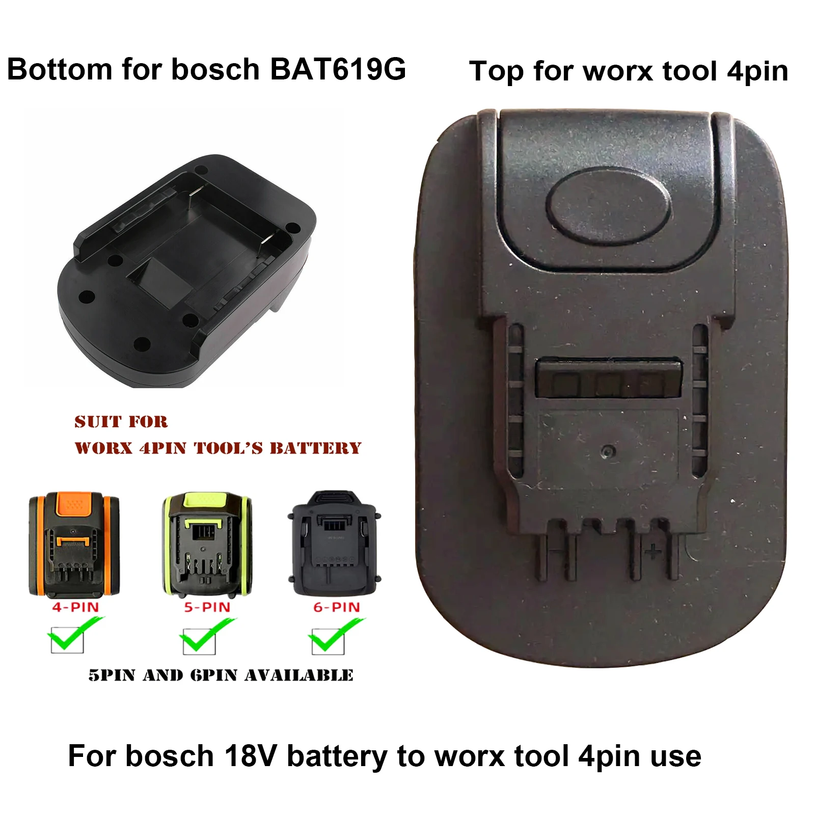 Adapter for Bosch 18V  BAT619  BAT618 BAT609G li-ion Battery to Worx 20V tool battery 4pin 5pin  use