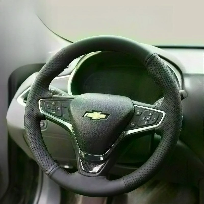 

For Chevrolet Cruze 2014-2018 Volt 2014-2019 Hand-stitched black Non-slip wear-resistant leather car steering wheel cover