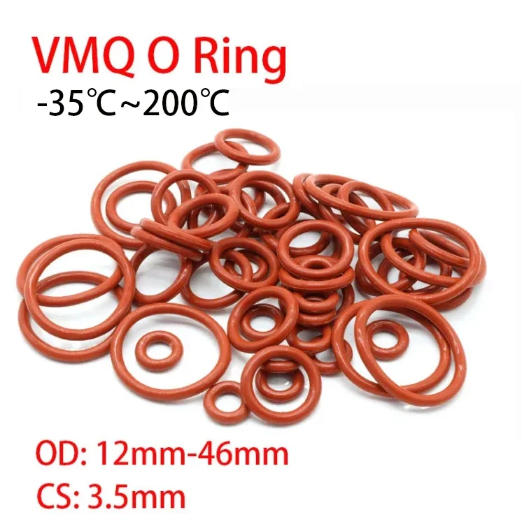 30pcs  VMQ O Ring Seal Gasket Thickness CS 3.5mm OD 12~46mm Silicone Rubber Insulated Waterproof Washer Round Shape Nontoxi Red