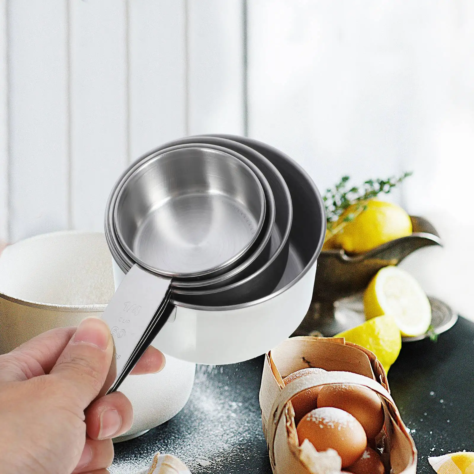 

Set of Grade Stainless Steel Measuring Cups Short Handle Nested Baking Tablespoons Food Measuring Spoons 60ML/80ML/125ML/