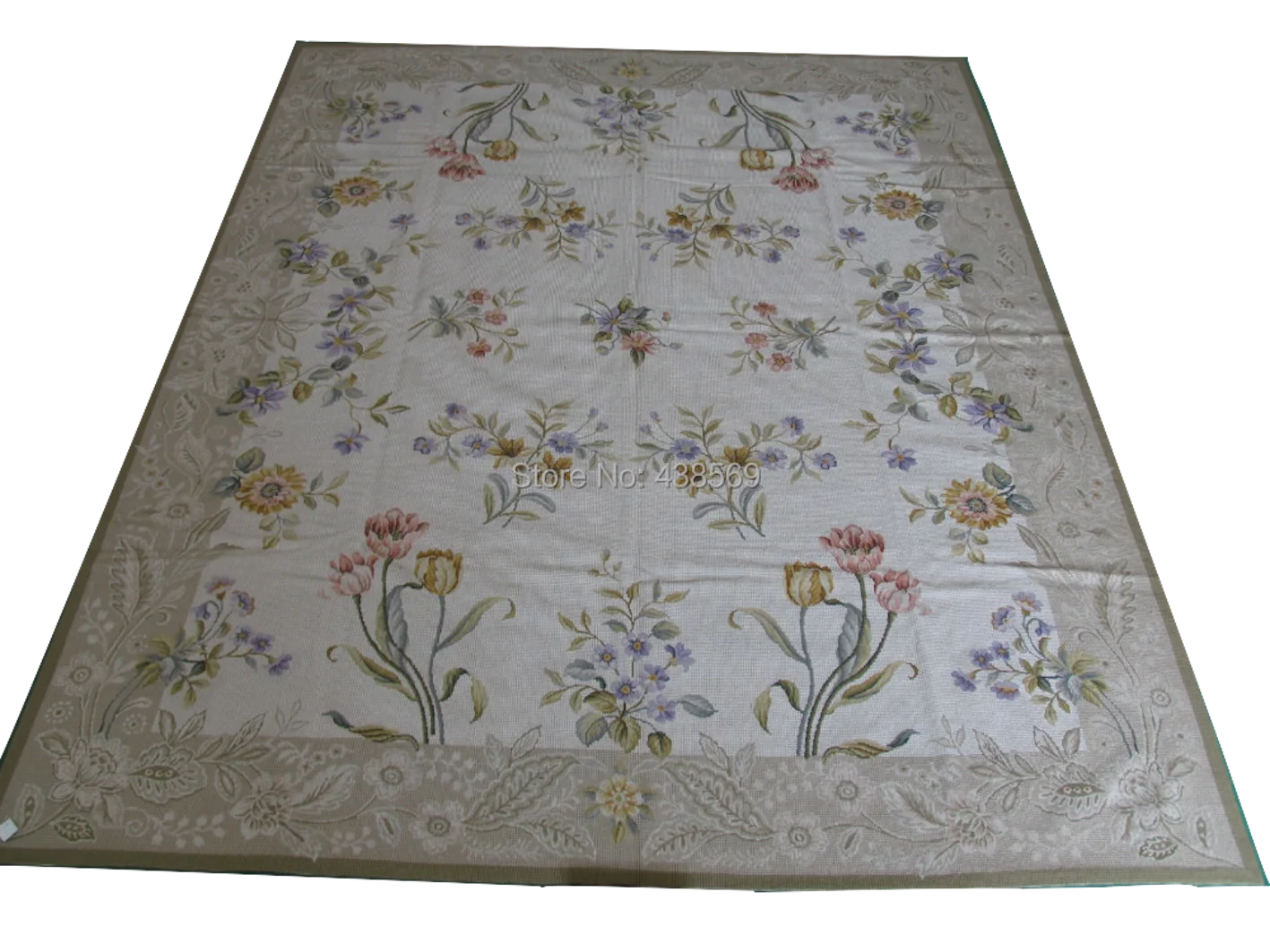 

Free shipping 10K 8'X10' Needlepoint Rug, 10K Rice Stitched field & Cross Stitched Flowers, 100% New Zealand Wool