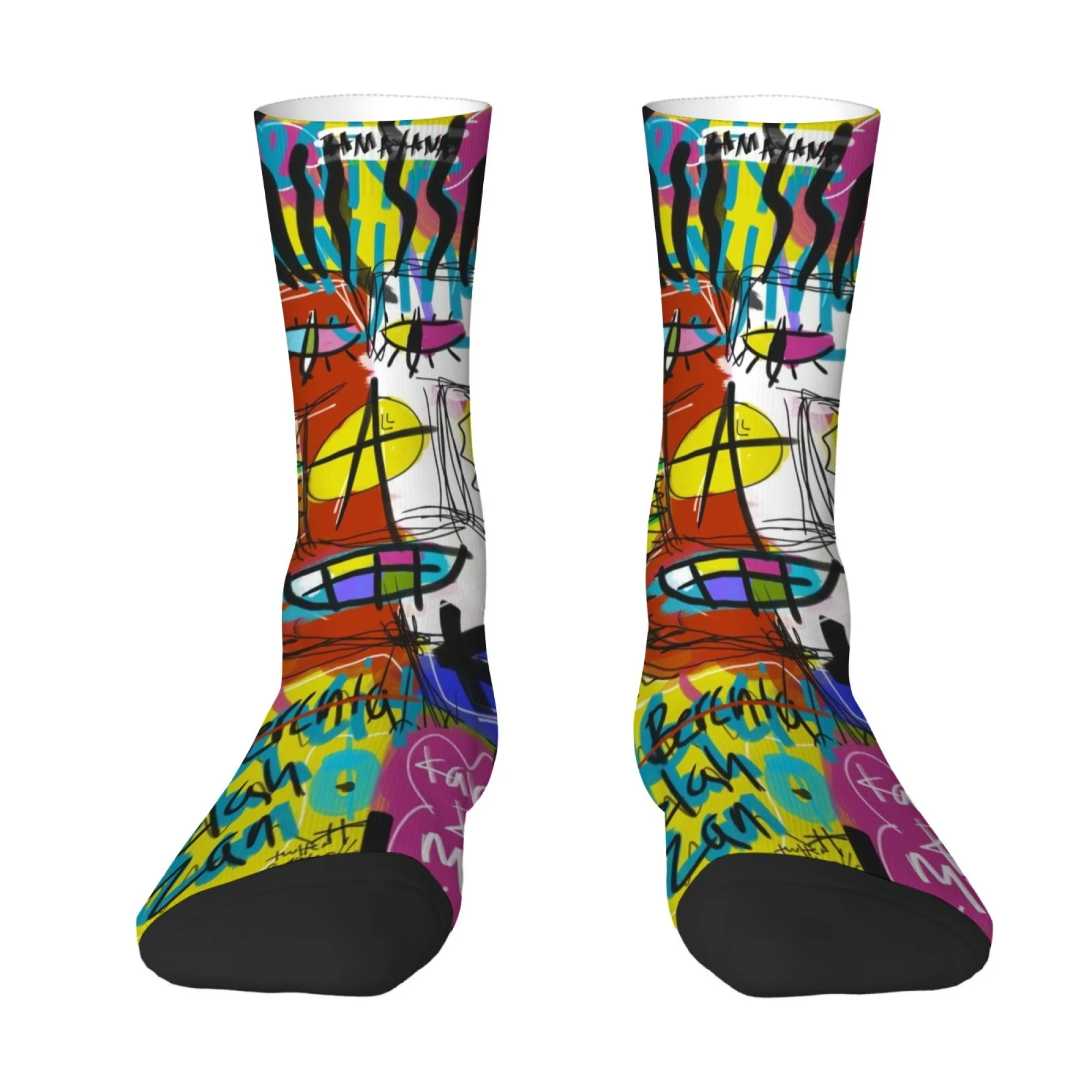 

Street Graffiti Style Abstract Print Men's Socks Breathable Comfortable Sports Socks Fashionable Retro Harajuku Quirky Socks
