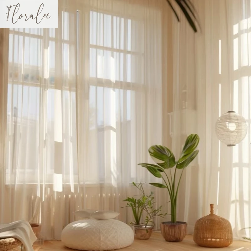 High Quality Sheer Semi Transparent Chiffon White Transparent Curtains Partition Tulle for Living Room Bedroom House Decoration