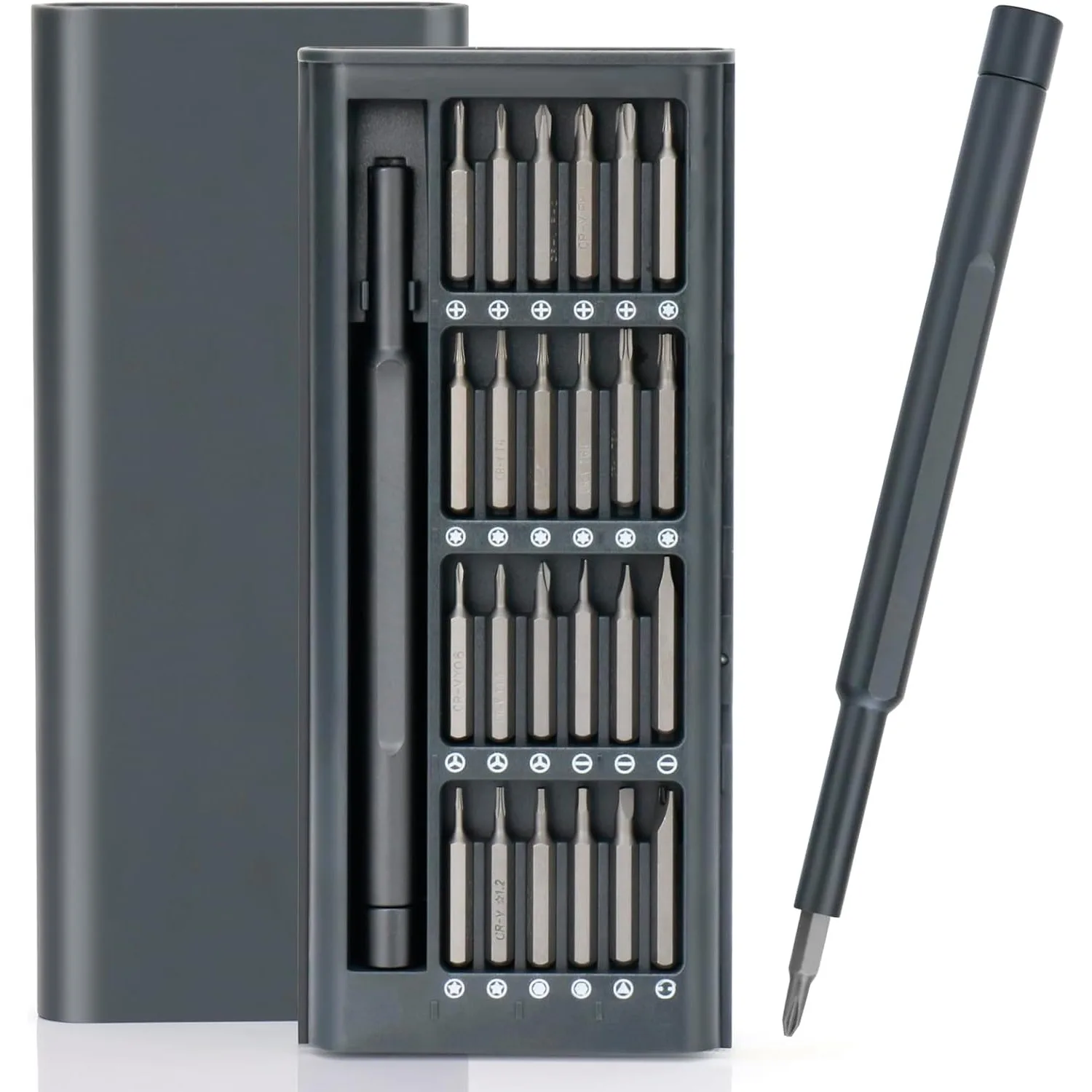 25-in-1 Precision Screwdriver Set, Magnetic Bits, Aluminum Handle, Phone Repair Tool Kit, Gray