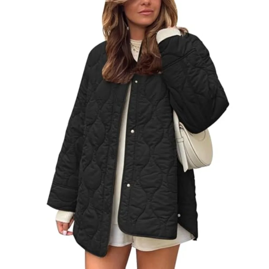 

Женская стеганая легкая куртка Flygo оверсайз на пуговицах с карманами, утепленная, на подкладке