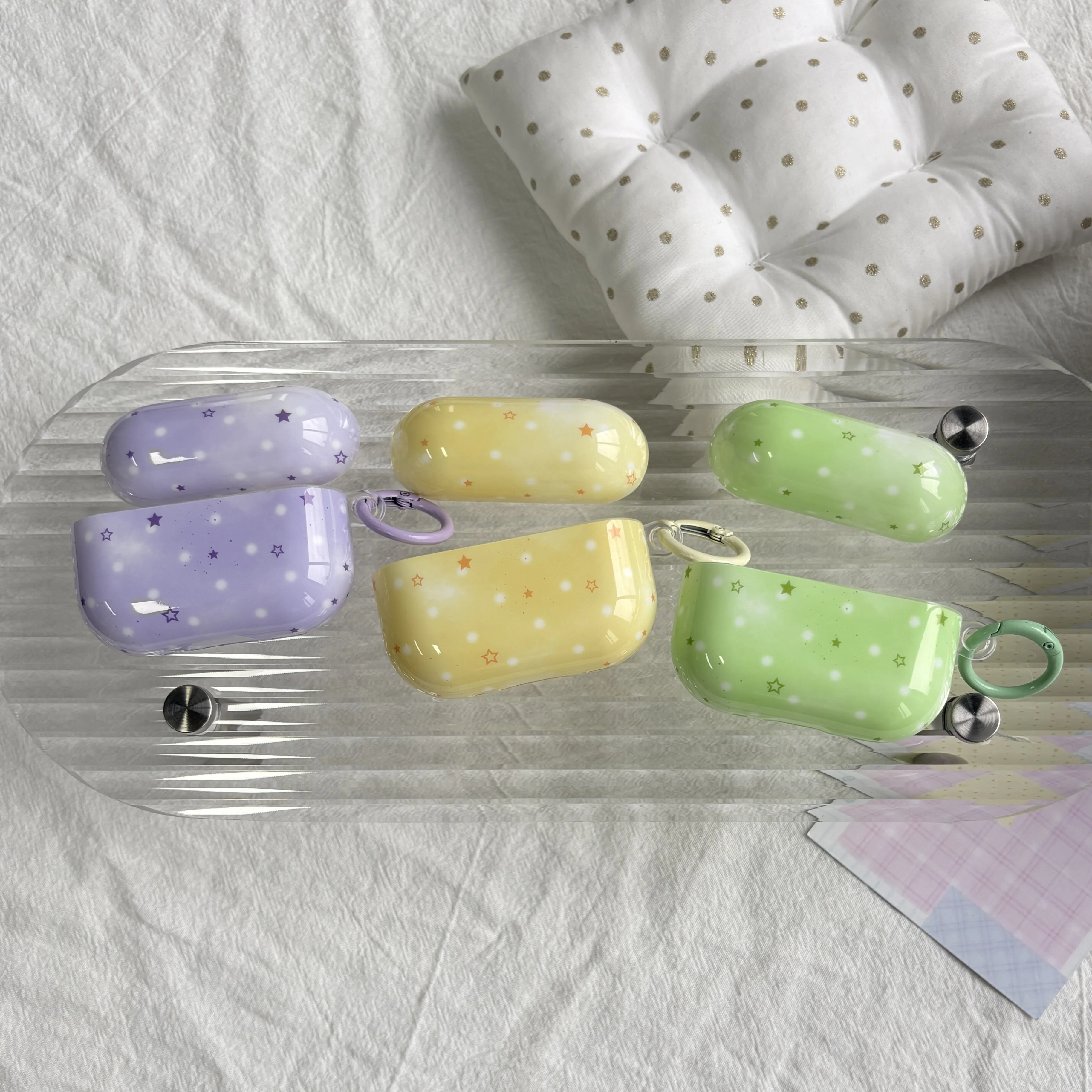 Fashion Purple Green Yellow Five Pointed Star Polka Dot Pattern Earphone Case Cover Case For AirPods 1 2 3 4 Pro Pro2 Pro3