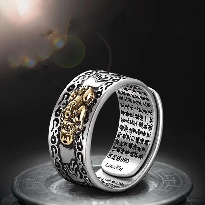 Anillo Pixiu de Feng Shui Chino, Anillos Ajustables de Cobre Plateado con Monedas para Mujeres y Hombres, Amuleto de la Riqueza, Joyería de la Suerte, Regalo de Cumpleaños