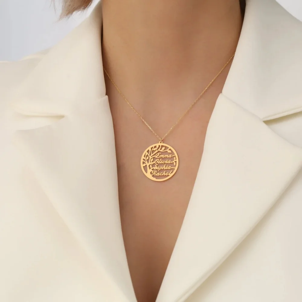 Tangula Custom Kids Names Mom Necklace Personalize Stainless Steel Tree Of Life Pendant Family Jewely Birthday Gifts