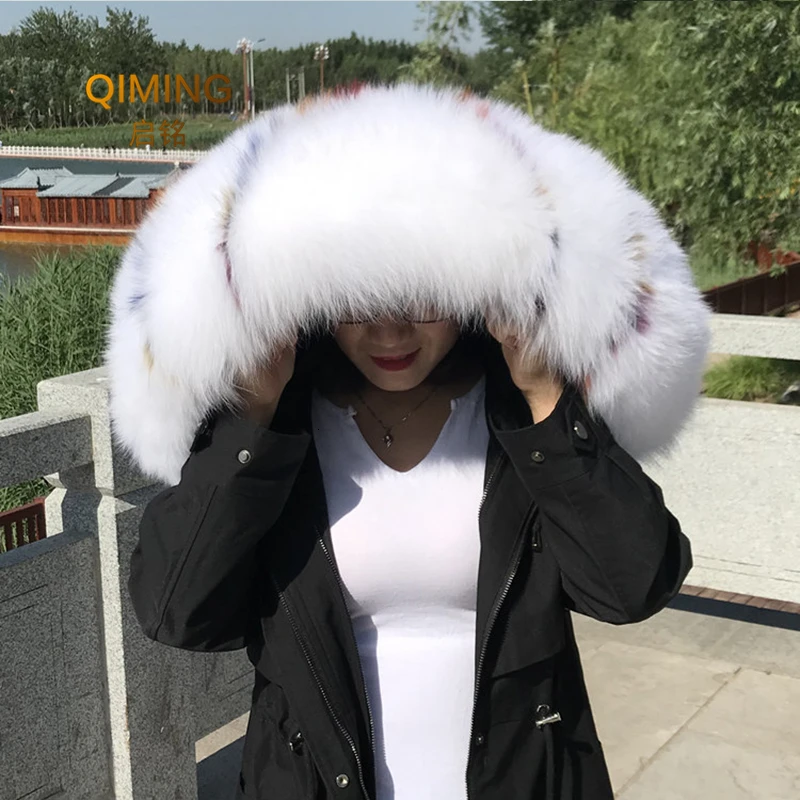 100% Real Fox Fur Collar Winter Woman Natural Fluffy Fur Gray Collar Real Fur Shawl Raccoon Collar Fur Scarf Women Luxury