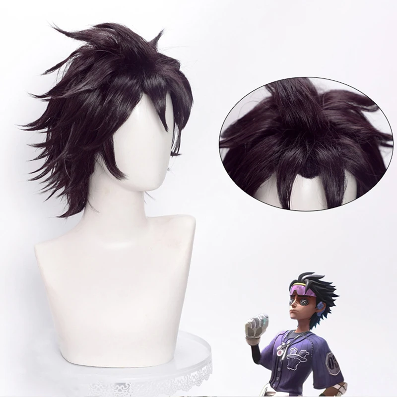 

Парик для косплея Identity V, аниме-парик Ганджи Гупты, короткий синтетический парик темно-фиолетового цвета, парик для ролевых игр с шапочкой для парика, для Хэллоуина и карнавала