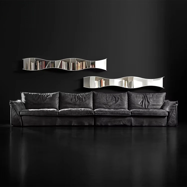 ye-Modern Shape Sectional Sofa with Right Chaise, Premium Leather Upholstered Matte Black Metal Legs Living Room Furniture-