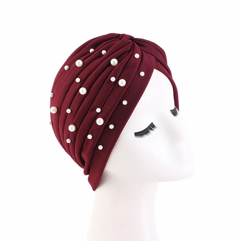 Foulard turban musulman avec perles pour femmes, casquettes Hijab intérieures islamiques, tête ronde arabe, document solide, nouvelle mode