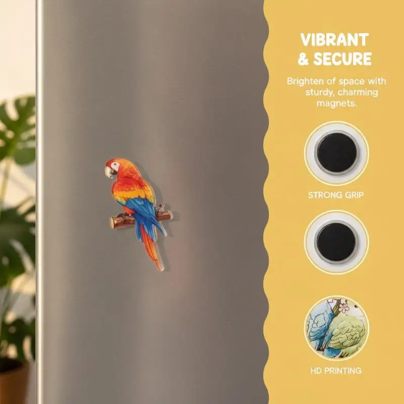 Cute Parrot Refrigerator Magnets Fun Cartoon Bird Decor Magnets 6/12Pcs Waterproof for Kitchen Home Office Whiteboard Locker De