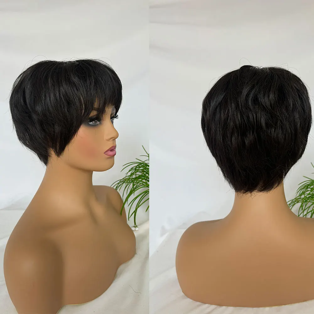 Full Lace Silk Base Top Short Curly Pixie Cut Wigs Human Hair for Black Women Glueless Wig Short Wigs Natural Color 5x5inch