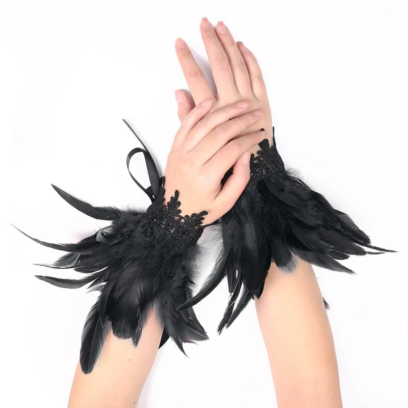 Viktorianischer Stil Feder-Spitzenkragen Feder-Handgelenksmanschetten Halloween-Kostüm-Accessoire Bühnenshow Cosplay-Schal & Manschette für Party – Detail 5