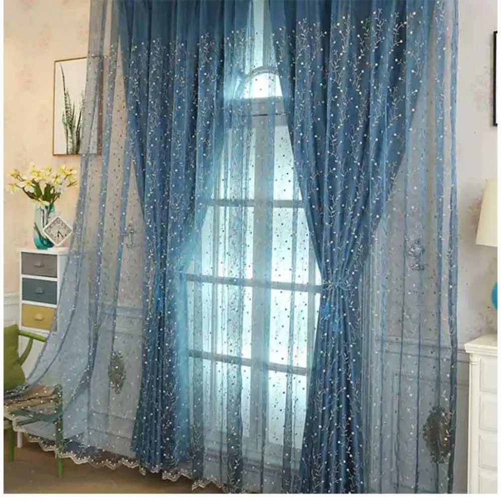 Embroidered Luxury Tulle Curtain for Living Room and Bedroom, Floral Voile, Sheer Window Screen, Organza Curtains for Kitchen