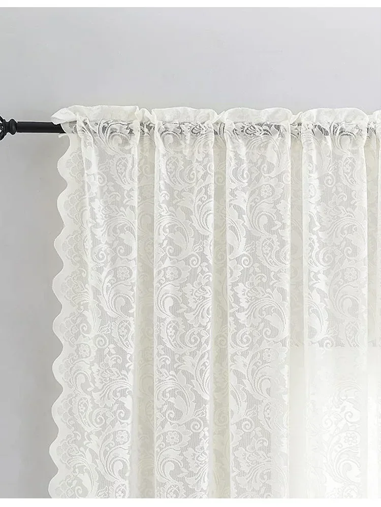 Cortinas de encaje transparente con volantes y estampado Floral de estrella blanca de tamaño personalizado para sala de estar, tul para ventanas, puertas de lujo