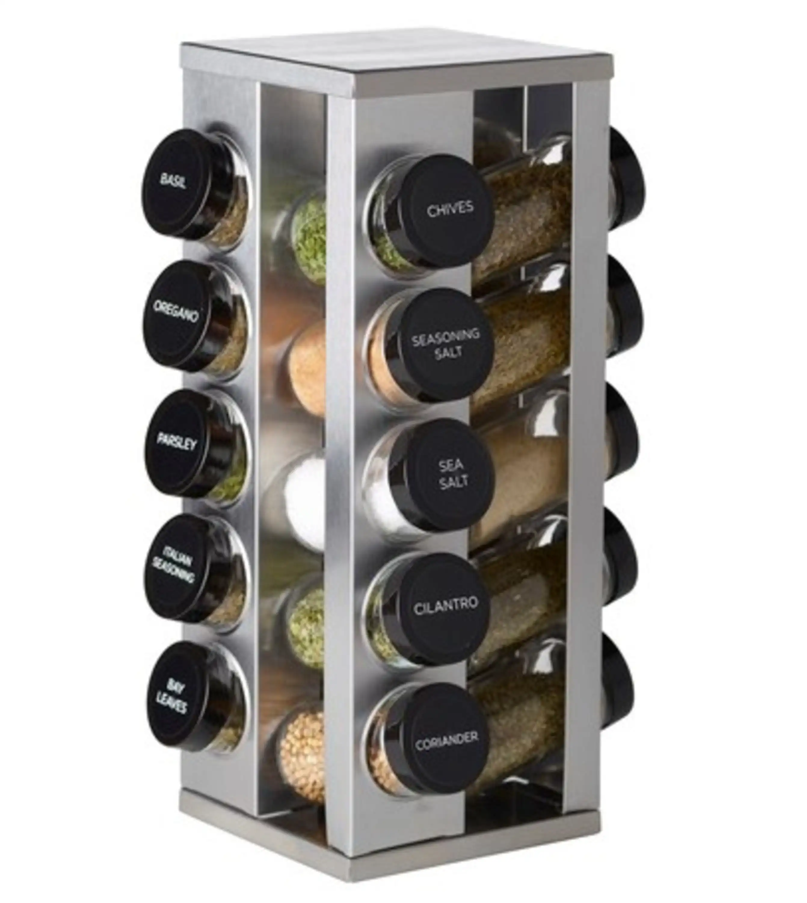 

Kamenstein Heritage 20-Jar Revolving Filled Spice Rack Organizer 13 in Tall Silver