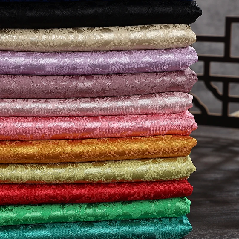 Tissu Jacquard de haute qualité, pivoine au mètre, pour robe, pyjama, Kimono, Cheongsam, COS, bricolage, couture, tissu brillant respirant, rouge Dragon