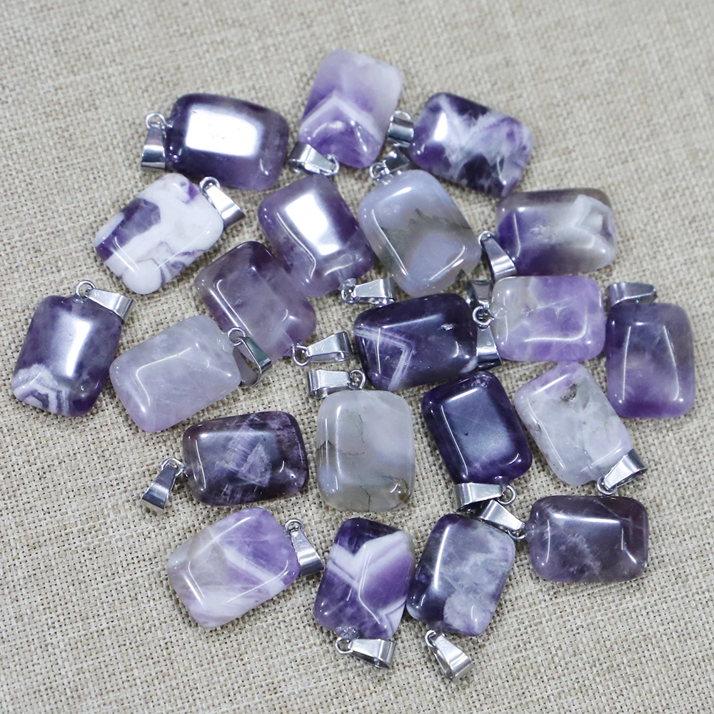 

New Natural Stone Amethyst Pendant Rectangle Charms Necklace DIY Fashion Jewelry Making Earring Gift Accessories 24Pcs Wholesale