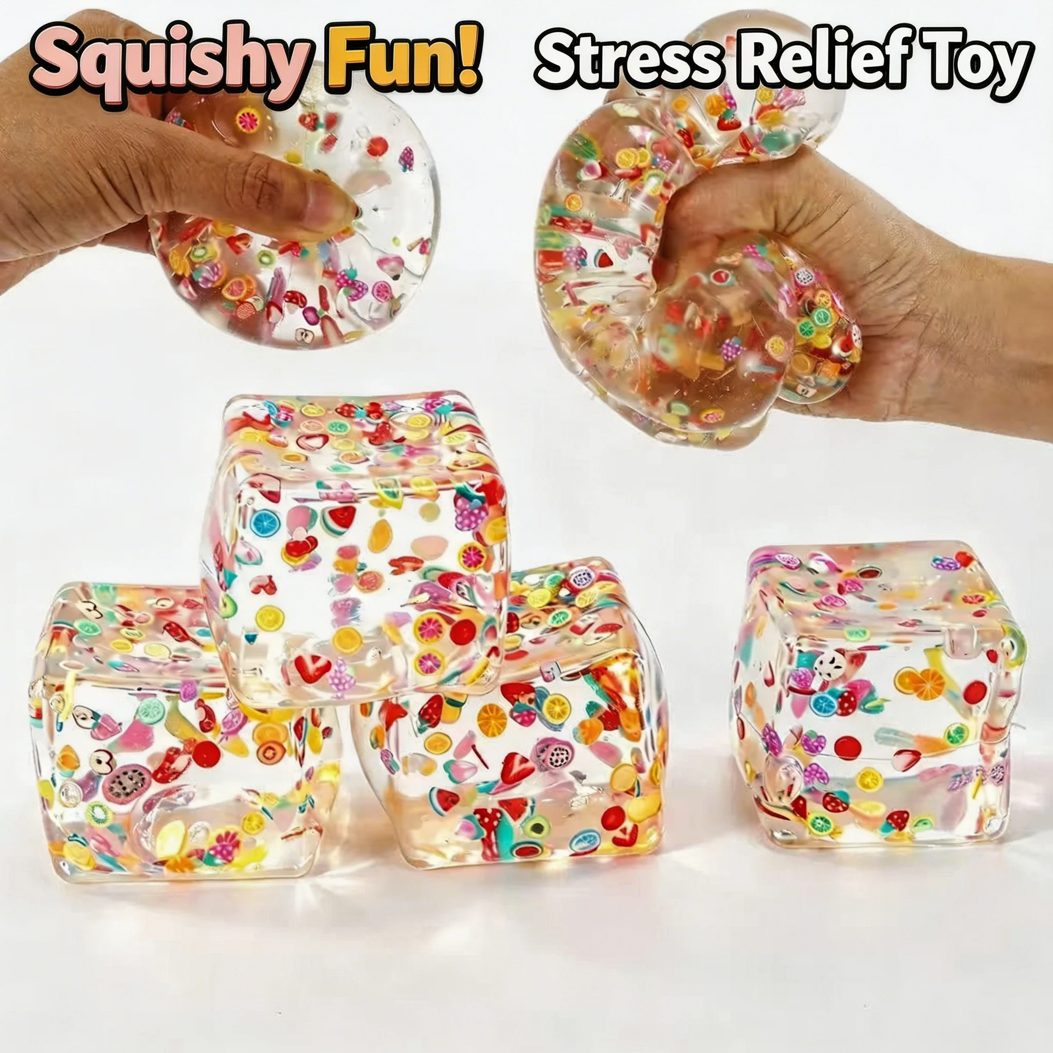 2026 New 5cm Fruit Maltose Cube Squishy Toy Soft Transparent TPR Stretchable ASMR Decompression Toy Prank Decor For Adults - view 5