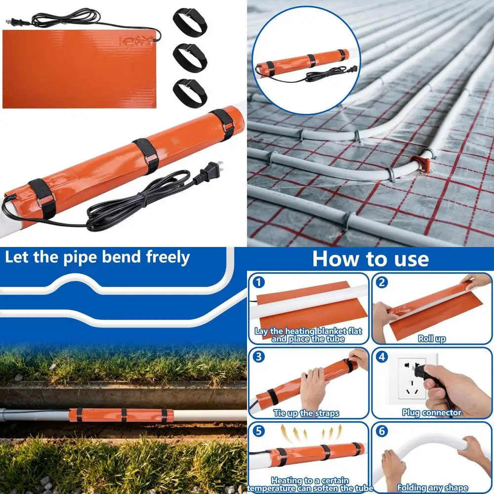 

Silicone Insulated 1/2-1.5 Pipe Heating Blanket with Adjustable Strap, 120V 200W for PVC Conduit Bending