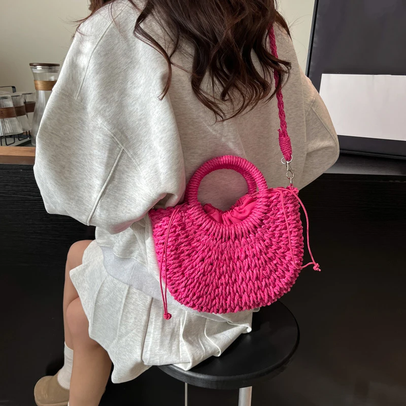Bohemian Style Straw Handbag High Quality Multi-functional Shopping Bag Suitable For Travel and Vacation image 3