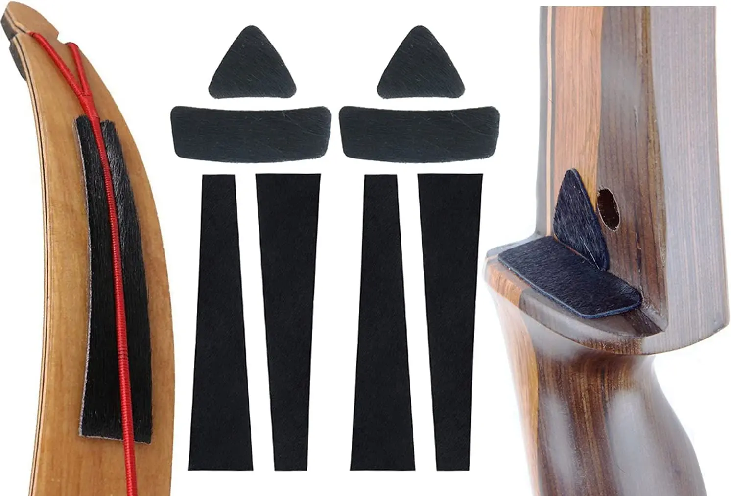 4 Pairs Archery Bow String Groove Silencers + Sealskin Arrow Rest Pad for Recurve Bow Traditional Longbow