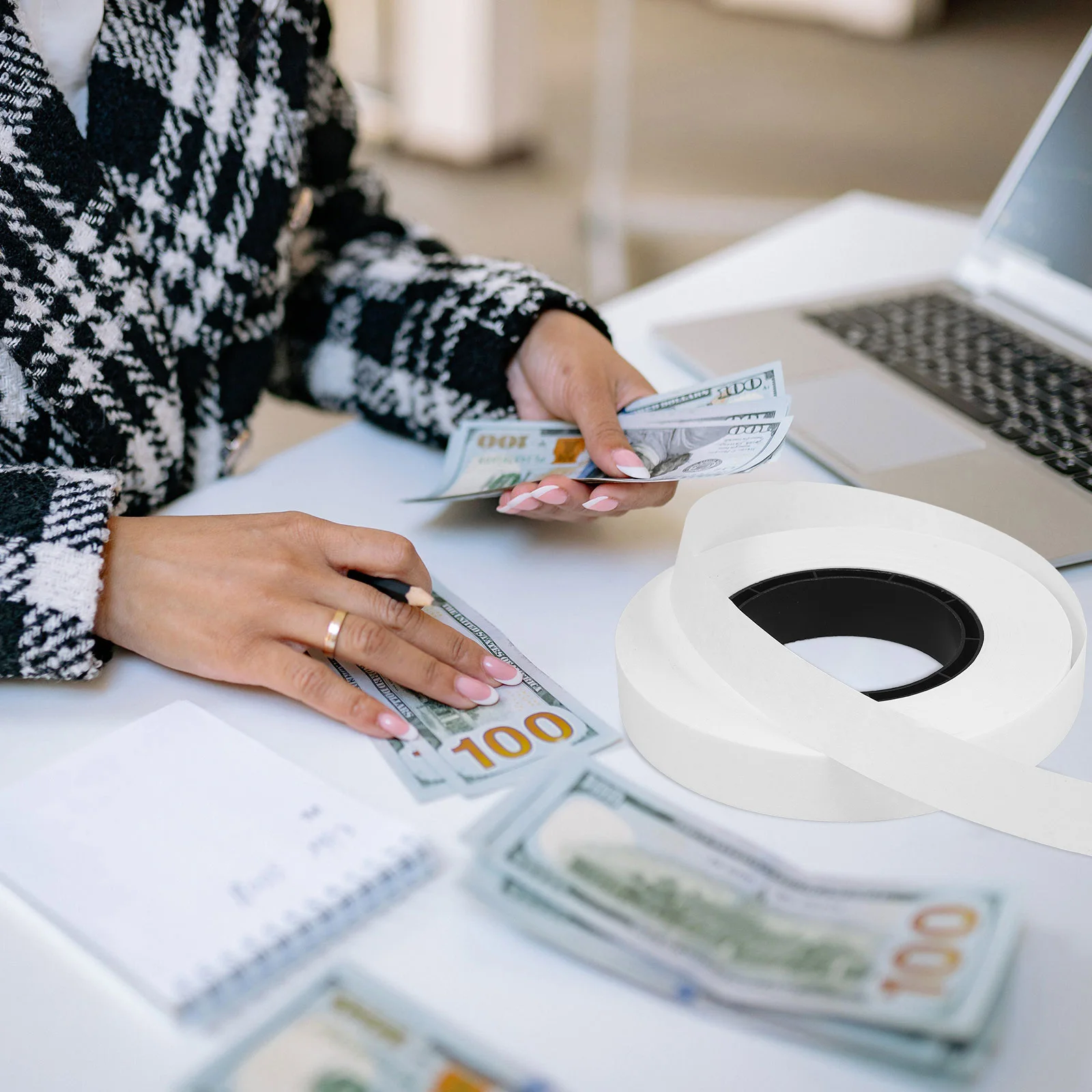 1 لفة شريط تجميع النقود لآلات ربط الأوراق النقدية كفاءة عالية آمنة سريعة ودقيقة ورق كرافت متعدد الأغراض #4