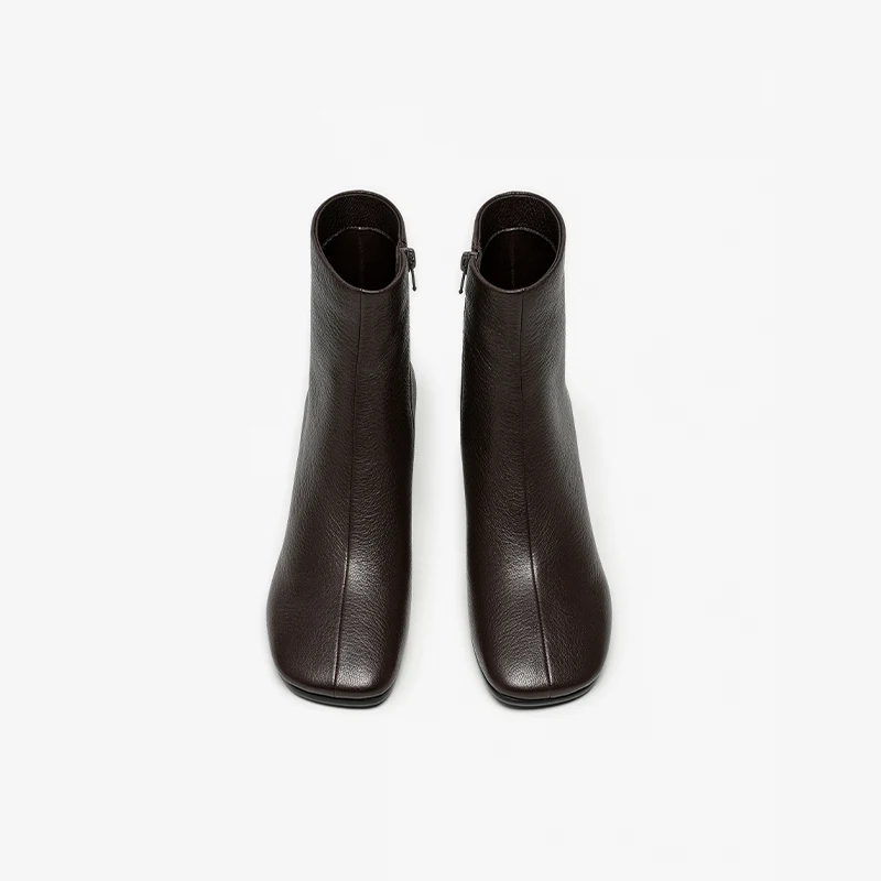 BEAUTODAY Ankle Boots Women Genuine Sheepskin Leather Square Toe Sewing Zipper Elegant Boots Ladies Shoes Handmade 03970