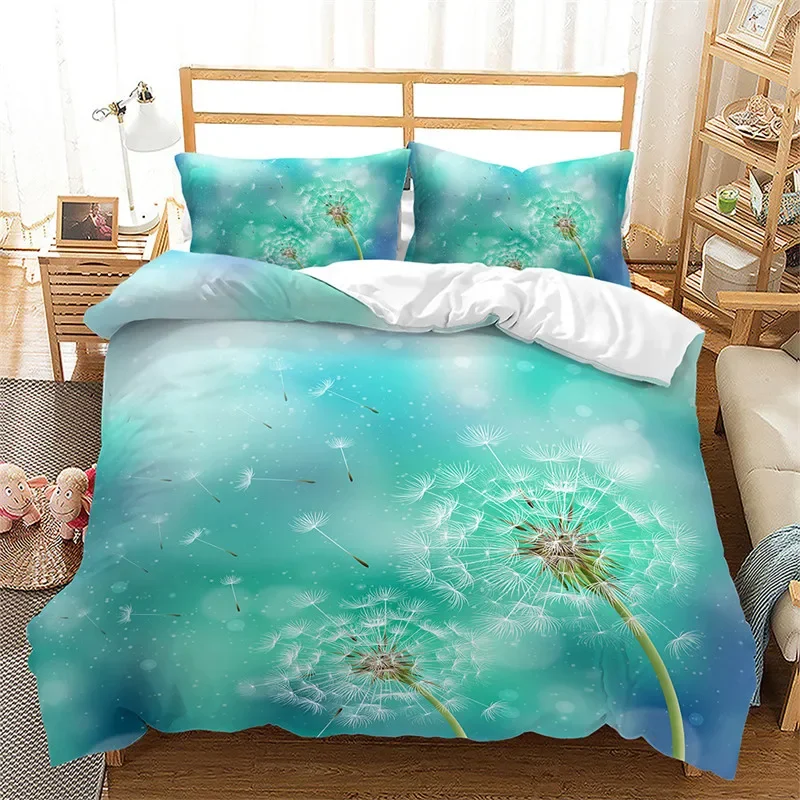 Dandelion Duvet Cover Spring Meadow Reed Bedding Set Simple 3D Botanical Comforter Cover Full King For Kids Adult Bedroom Decor