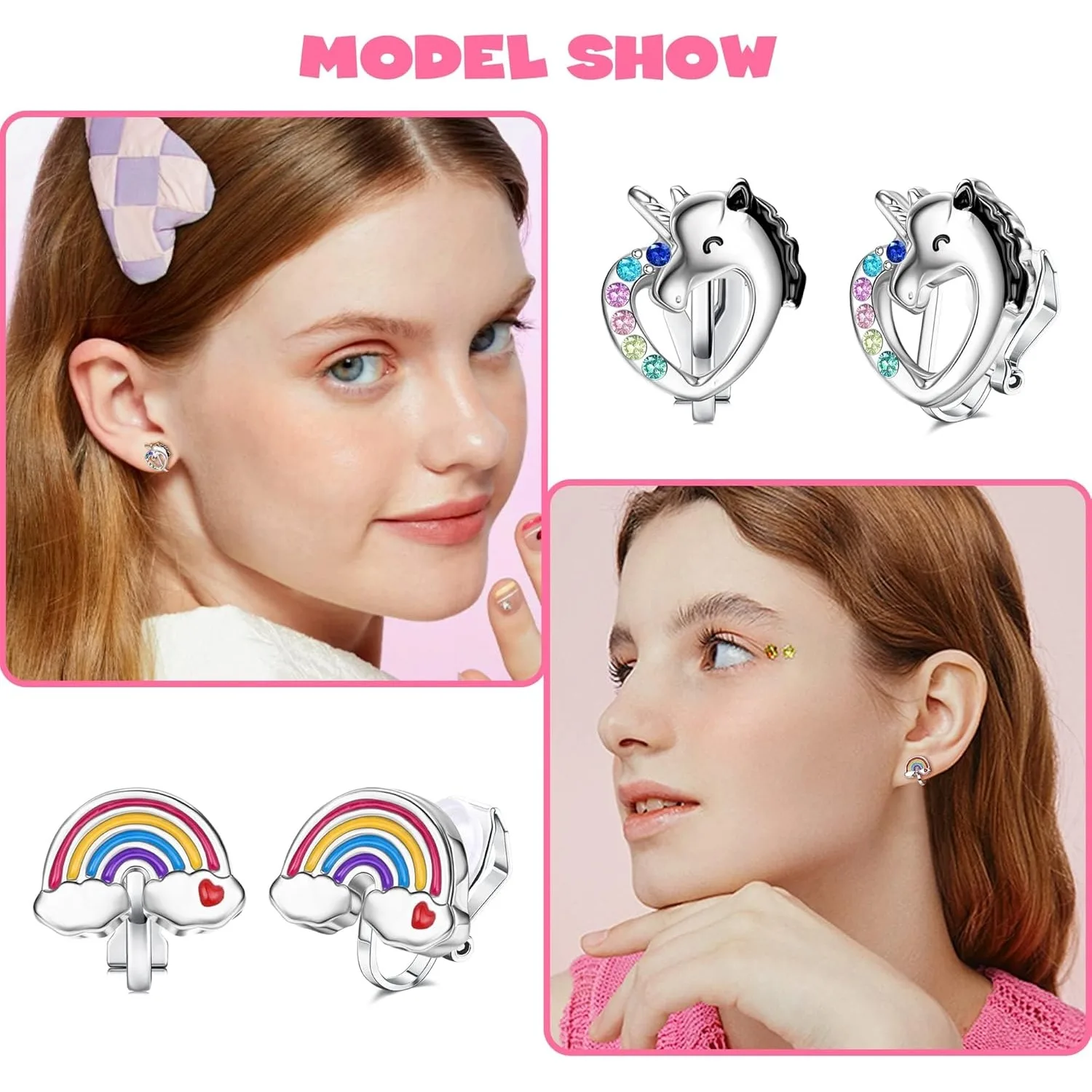 Drperfect 12Pairs Clip on Earrings for Women Cute CZ Cat Pearl Star Heart Turtle Butterfly Clip Earring Non Pierced Earrings Set