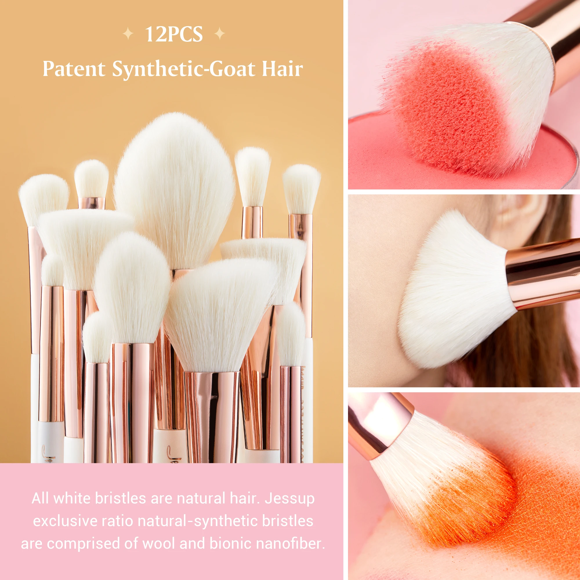 Jessup Professional Makeup brushes set ,6- 25pcs Makeup brush Natural Synthetic Foundation Powder Highlighter Pearl White T215