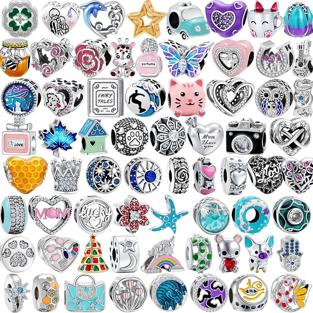 2026 Neue 925 Silber Charms Blaue Handtasche Herz Blume Teetasse Perlen Anhänger DIY Armband Original Damen Schmuck Überraschungsgeschenk