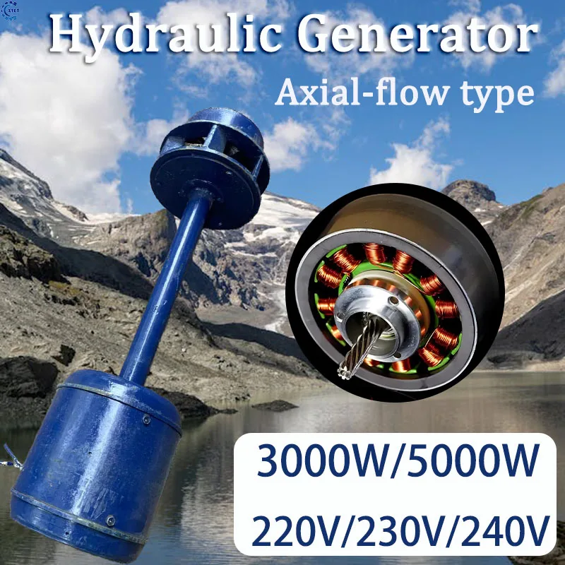 5000W Water Turbine Generator Single Phase 220V3KW Axial-flow Generator Set Alternative Power Energy Generator Lighting Charging